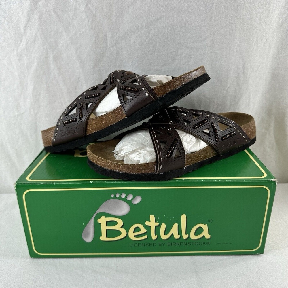 Betula by‎ Birkenstock Joyce Sandal Double Leather Brown Sz 7 /38 new Box Narrow